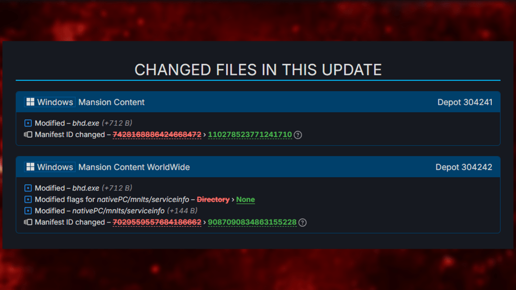 Ein Screenshot von SteamDB, der die Veränderungen im Zuge des Updates vom 5. Februar 2025 an Resident Evil (2002) zeigt.