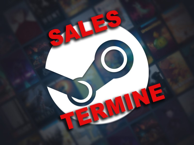 Logo von Steam mit verschiedenen Spielen im Hintergrund. Mit dem Text 