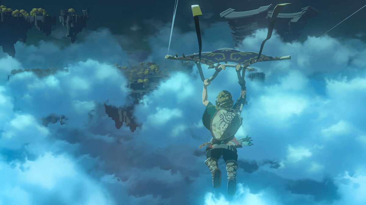 Link fliegt mit Gleiter in The Legend of Zelda: Tears of the Kingdom